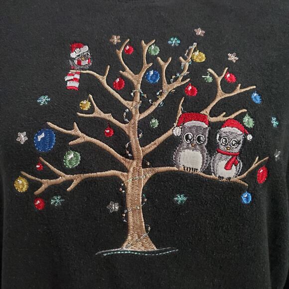 Alfred Dunner NWT Womens Christmas Owl Beaded Embellished Fleece Sweater Size S - Picture 2 of 10